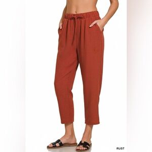 Zenana Woven Crepe Elastic Band Waist Pants